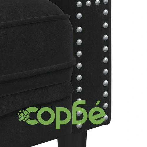 Честърфийлд диван с болстери, 3-местен, черен, кадифе ➤ топ цена ➤ sorbe.bg