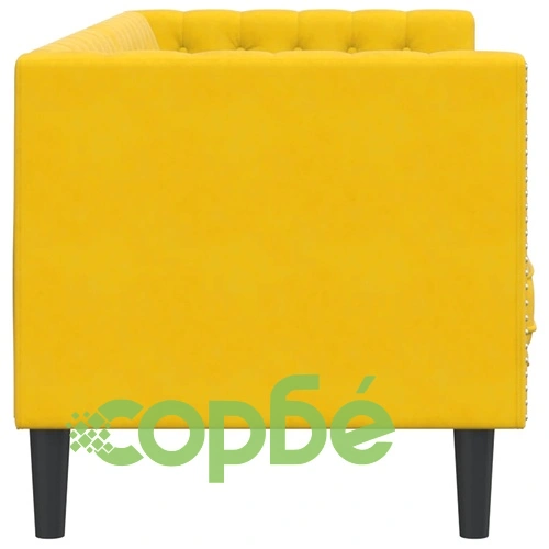 Честърфийлд диван с болстери, 3-местен, жълт, кадифе ➤ топ цена ➤ sorbe.bg