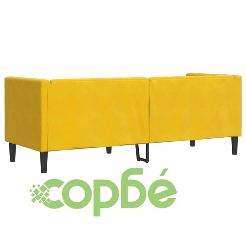 Честърфийлд диван с болстери, 3-местен, жълт, кадифе ➤ топ цена ➤ sorbe.bg