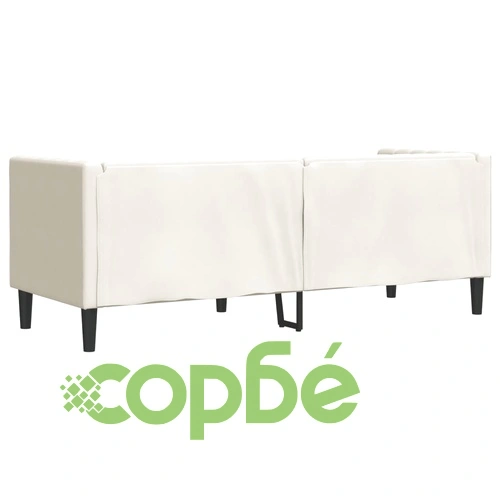 Честърфийлд диван с болстери, 3-местен, кремави, кадифе ➤ топ цена ➤ sorbe.bg