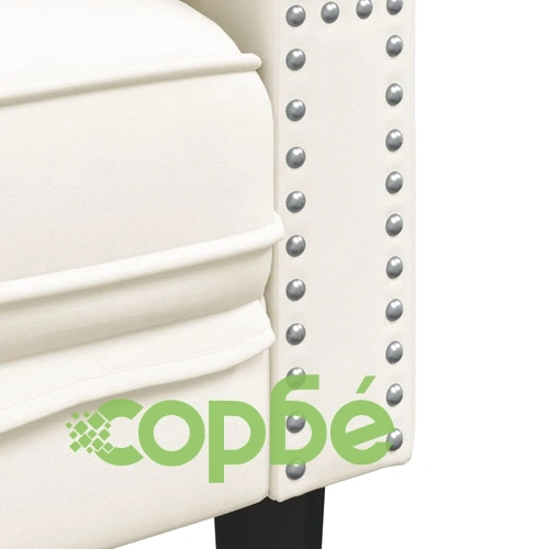 Честърфийлд диван с болстери, 3-местен, кремави, кадифе ➤ топ цена ➤ sorbe.bg