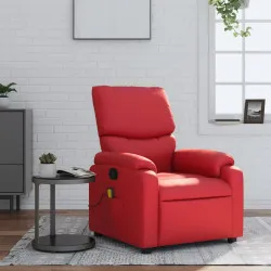 Масажен реклайнер стол, червен, изкуствена кожа