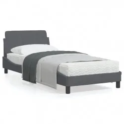Рамка за легло с табла, тъмносива, 90x200 см, кадифе