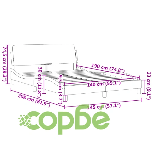 Рамка за легло без матрак, тъмносива, 140x190 см, кадифе ➤ топ цена ➤ sorbe.bg