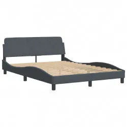 Рамка за легло с табла, тъмносива, 140x200 см, кадифе