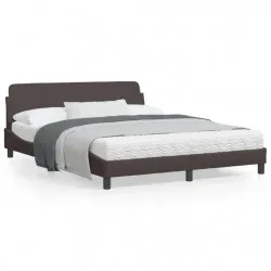 Рамка за легло с табла, тъмнокафява, 160x200 см, плат