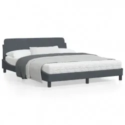 Рамка за легло с табла, тъмносива, 160x200 см, кадифе