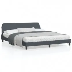 Рамка за легло с табла, тъмносива, 180x200 см, кадифе