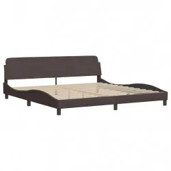 Рамка за легло с табла, тъмнокафява, 200x200 см, плат