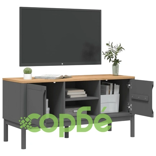 ТВ шкаф FLORO сив 114x43x55 см борово дърво масив ➤ топ цена ➤ sorbe.bg
