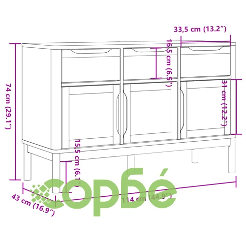 Сайдборд FLORO, восъчнокафяв, 114x43x74 см, борово дърво масив ➤ топ цена ➤ sorbe.bg