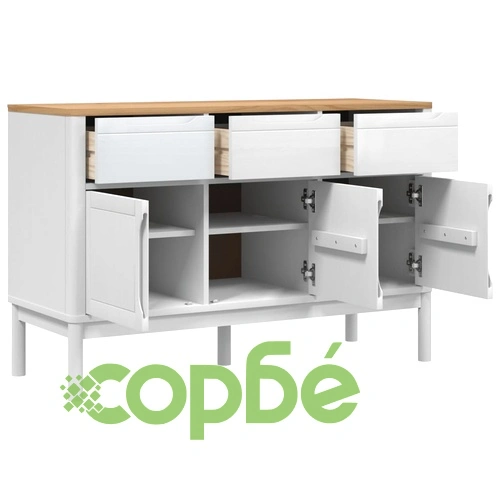 Сайдборд FLORO, бял, 114x43x74 см, борово дърво масив ➤ топ цена ➤ sorbe.bg