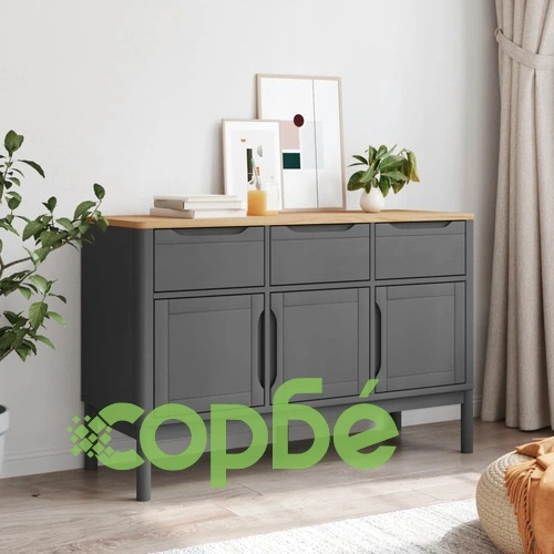 Сайдборд FLORO, сив, 114x43x74 см, борово дърво масив ➤ топ цена ➤ sorbe.bg
