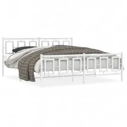 Метална рамка за легло с горна и долна табла, бяла, 183x213 см
