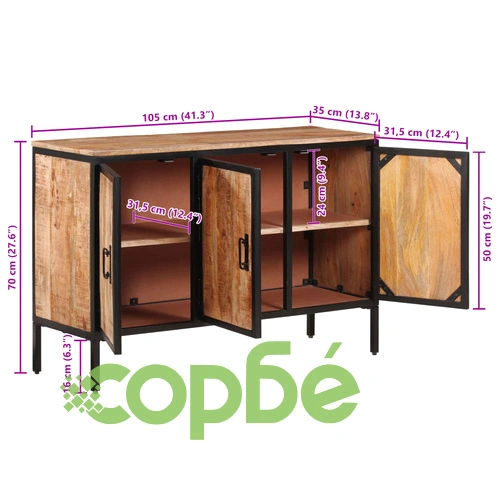 Бюфет 105x35x70 см грубо мангово дърво масив ➤ топ цена ➤ sorbe.bg