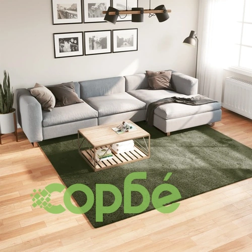 Килим HUARTE с къс косъм, мек и миещ се, горско зелен 240x240см ➤ топ цена ➤ sorbe.bg