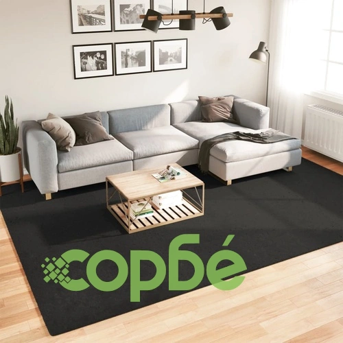 Килим HUARTE с къс косъм, мек и миещ се, черен, 240x340 см ➤ топ цена ➤ sorbe.bg
