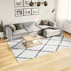 Шаги килим с висок косъм, модерен, кремав и черен, 200x280 см