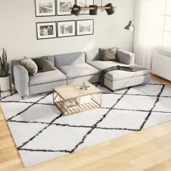 Шаги килим с висок косъм, модерен, кремав и черен, 240x340 см