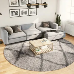 Шаги килим с дълъг косъм, модерен, бежово и антрацит, Ø 280 см