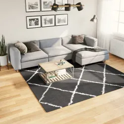 Шаги килим с дълъг косъм, модерен, черен и кремав, 240x240 см