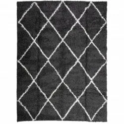 Шаги килим с дълъг косъм, модерен, черен и кремав, 300x400 см