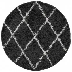 Шаги килим с висок косъм, модерен, черен и кремав, Ø 200 см