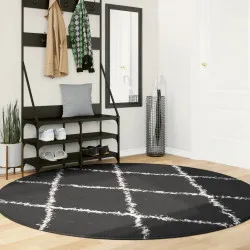 Шаги килим с висок косъм, модерен, черен и кремав, Ø 200 см