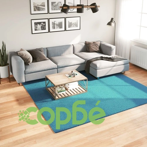 Килим OVIEDO с къс косъм, тюркоаз, 240x240 см ➤ топ цена ➤ sorbe.bg