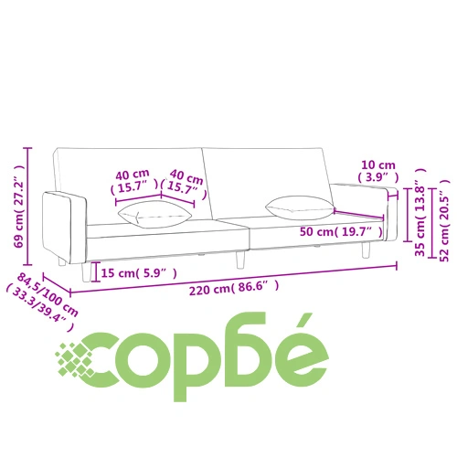 2-местно разтегателно канапе с възглавници, тъмносиво, текстил ➤ топ цена ➤ sorbe.bg