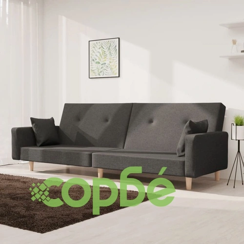 2-местно разтегателно канапе с възглавници, тъмносиво, текстил ➤ топ цена ➤ sorbe.bg