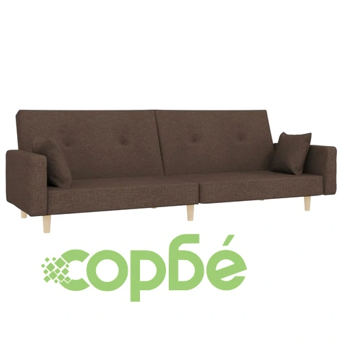 2-местно разтегателно канапе с две възглавници, таупе, текстил ➤ топ цена ➤ sorbe.bg