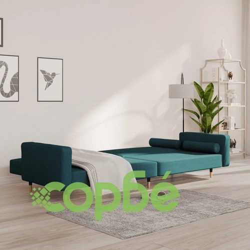 2-местно разтегателно канапе с две възглавници, синьо, кадифе ➤ топ цена ➤ sorbe.bg