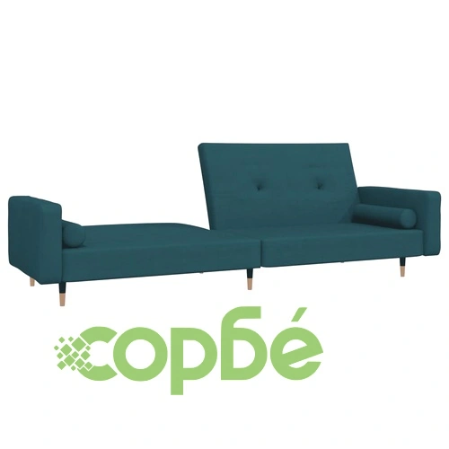 2-местно разтегателно канапе с две възглавници, синьо, кадифе ➤ топ цена ➤ sorbe.bg