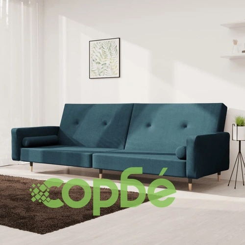 2-местно разтегателно канапе с две възглавници, синьо, кадифе ➤ топ цена ➤ sorbe.bg