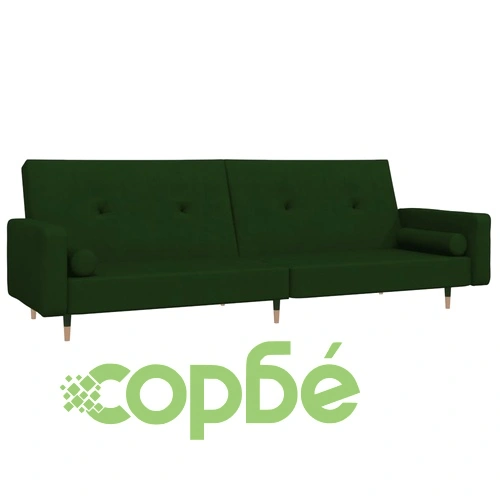 2-местно разтегателно канапе с възглавници, тъмнозелено, кадифе ➤ топ цена ➤ sorbe.bg