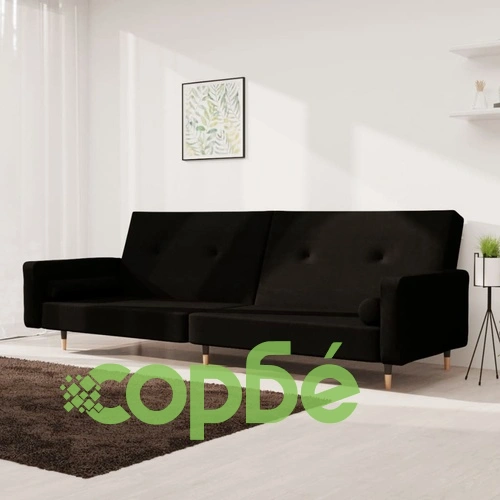 2-местно разтегателно канапе с две възглавници, черно, кадифе ➤ топ цена ➤ sorbe.bg
