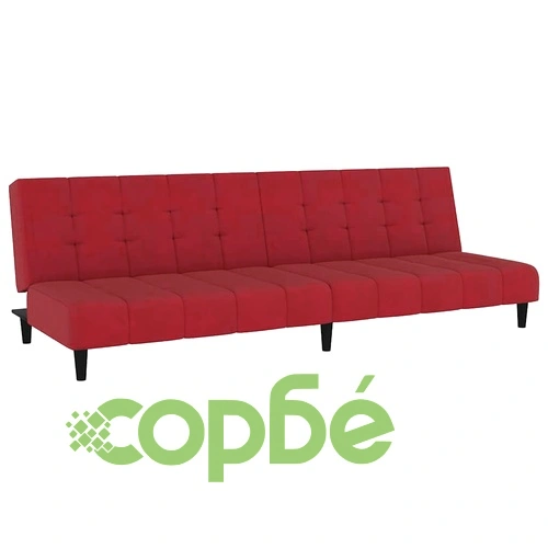 2-местно разтегателно канапе, виненочервено, кадифе ➤ топ цена ➤ sorbe.bg