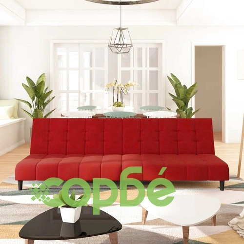 2-местно разтегателно канапе, виненочервено, кадифе ➤ топ цена ➤ sorbe.bg