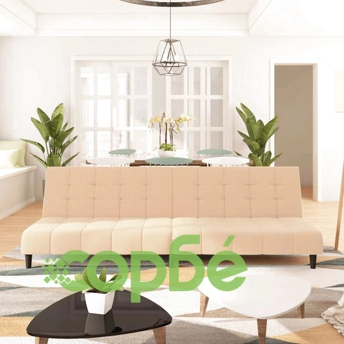 2-местно разтегателно канапе, кремаво, кадифе ➤ топ цена ➤ sorbe.bg