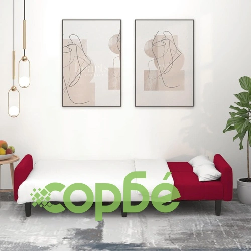 2-местно разтегателно канапе, виненочервено, кадифе ➤ топ цена ➤ sorbe.bg