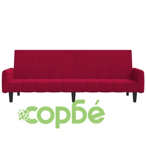 2-местно разтегателно канапе, виненочервено, кадифе ➤ топ цена ➤ sorbe.bg