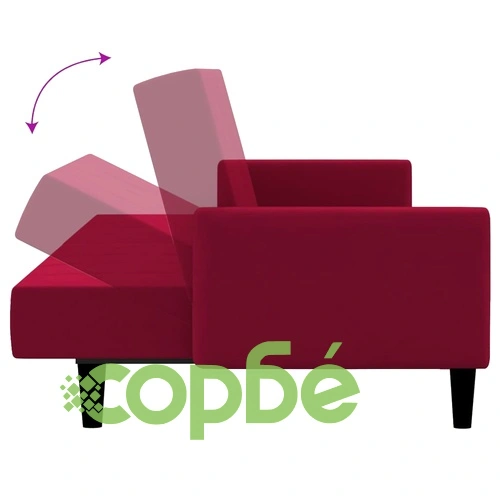 2-местно разтегателно канапе, виненочервено, кадифе ➤ топ цена ➤ sorbe.bg