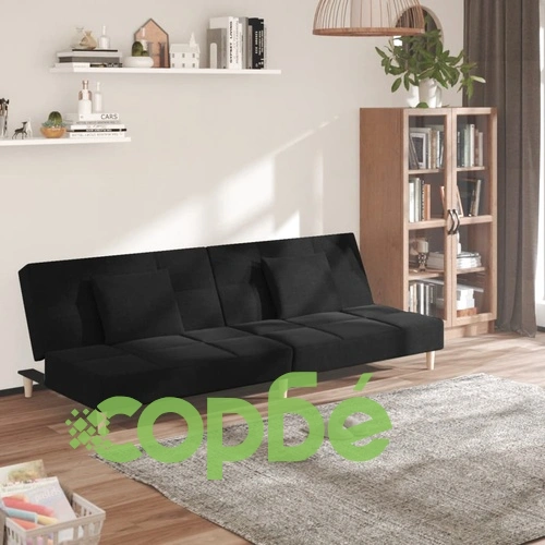 2-местно разтегателно канапе с две възглавници, черно, текстил ➤ топ цена ➤ sorbe.bg