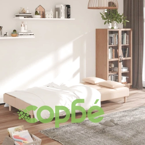 2-местно разтегателно канапе с две възглавници кремаво текстил ➤ топ цена ➤ sorbe.bg