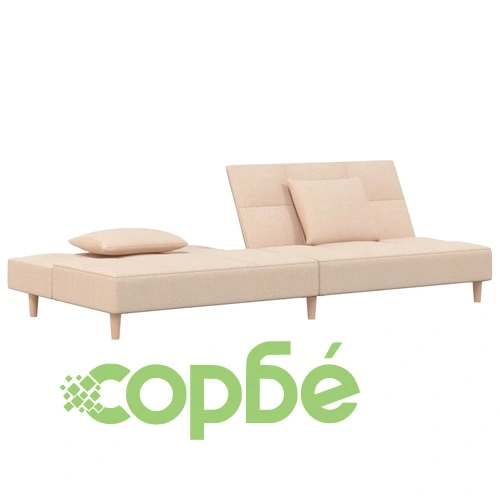 2-местно разтегателно канапе с две възглавници кремаво текстил ➤ топ цена ➤ sorbe.bg