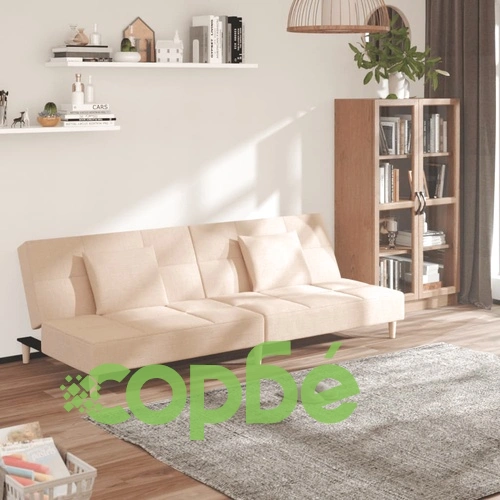 2-местно разтегателно канапе с две възглавници кремаво текстил ➤ топ цена ➤ sorbe.bg