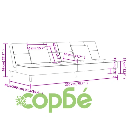 2-местно разтегателно канапе с две възглавници, синьо, текстил ➤ топ цена ➤ sorbe.bg