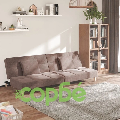 2-местно разтегателно канапе с две възглавници, таупе, текстил ➤ топ цена ➤ sorbe.bg