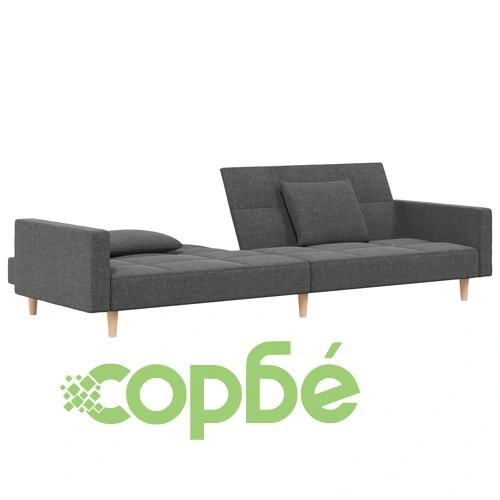 2-местно разтегателно канапе с възглавници, светлосиво, текстил ➤ топ цена ➤ sorbe.bg